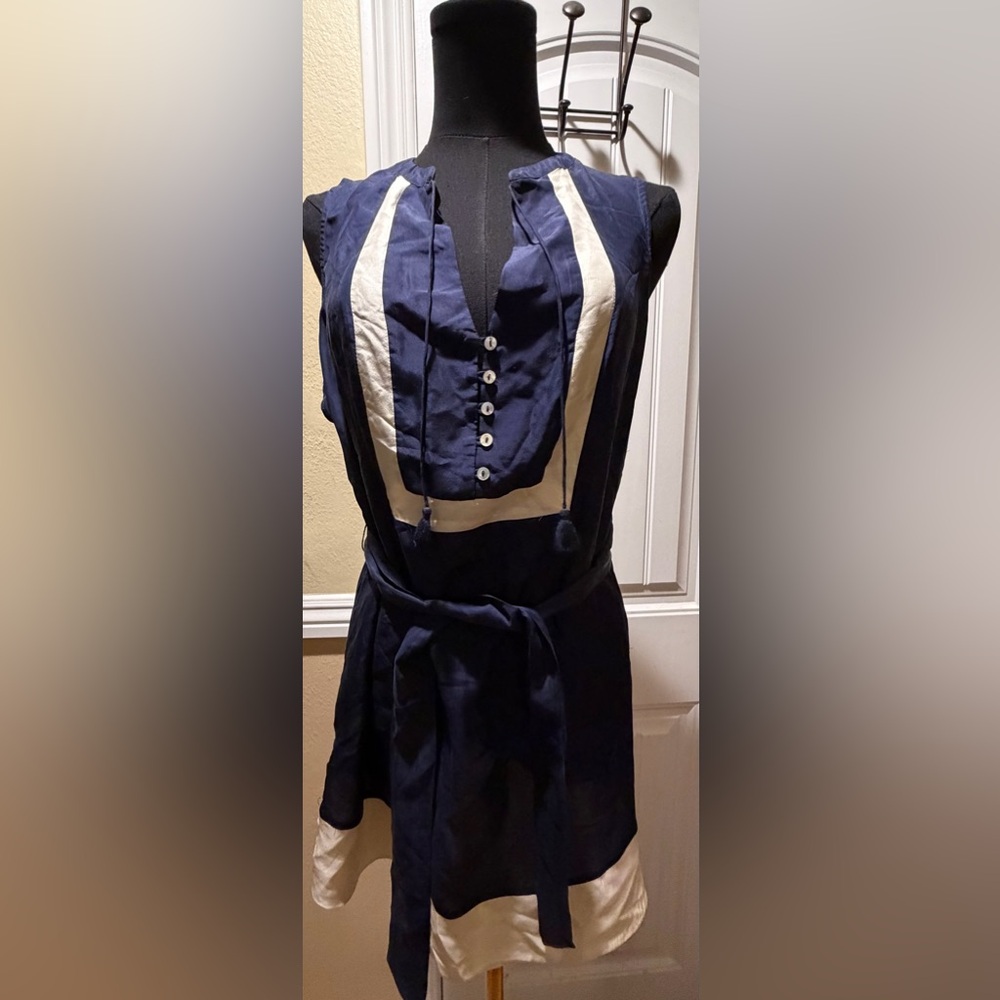 Anthropologie Maeve Navy Dress with White Accents